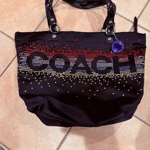 Coach Black and Red Tote Bag with Sparkling Embellishments